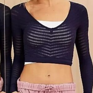 FREE PEOPLE Medium Movement Eclipse Gone Adrift Blue Long Sleeve